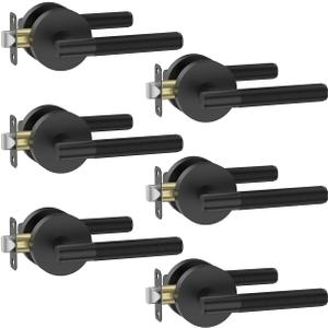 Asidrama 6 Pack Passage Door Handles, Door Lever with Door Knobs Indoor for Bedroom or Bathroom, Heavy Duty Black Door Handles Interior with Locks for Left Right Sided Doors