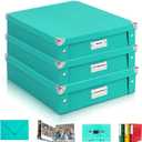 3 Pack 12"x12" Scrapbook Storage Box with Lid Fold Jumbo Photo Storage Box Teal Green Document Organizer Boxes Archival Storage Boxes Photo Storage Ideas For Memory Album Keepsake 14.5"x 12.8" x 3.5"