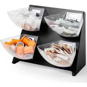 15.5''x10''x 10.5'' Coffee Condiment Packet Organizer with 4 Removable Compartments Steel Coffee Caddy Station Creamer Sugar Tea Holder for Bar Countertop Office Kitchen Accessories(Black)