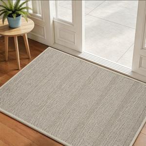 Indoor Door Mat Thin Low Profile Entryway Mats Beige 24"x35"