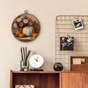 DILSJ Fall Pumpkin Round Wall Art Decor, Farmhouse Harvest Autumn Pumpkin Floral Canvas Wall Art Framed, Vintage Fall Hanging Decorations for Home Bedroom Living Room, 10x10 Inch