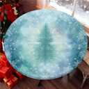 Round Fitted Tablecloth with Elastic Edge Design Table Cover Waterproof Stain-Resistant Wipeable Table Cloth Best for 31"-35" Round Tables Christmas Tree
