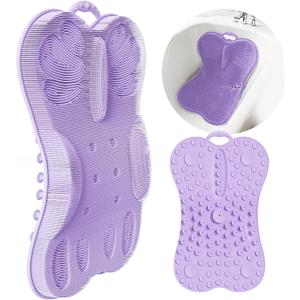 Back Scrubber Body Bath Cushion for Tub Bathtub with Back Lumbar Ergonomic Support, Silicone Extra Large Thick Soft Seat Pad Non-Slip Suction Cups, Relaxing Spa Exfloating Scrubber Mat Purple