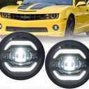 Camaro LED DRL Fog Lights for 2010 2011 2012 2013 Chevy Camaro White LED Daytime Running Lighting Front Driver Passenger Side Driving Fog Spot Lamps Light Assembly Smoked Lens OEM#GM2590104 GM2592297C
