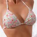 SHENHE Women's Summer Beach Random Vacation Beach Ditsy Printed Halter Bikini Top Floral Pink Green Medium (M)