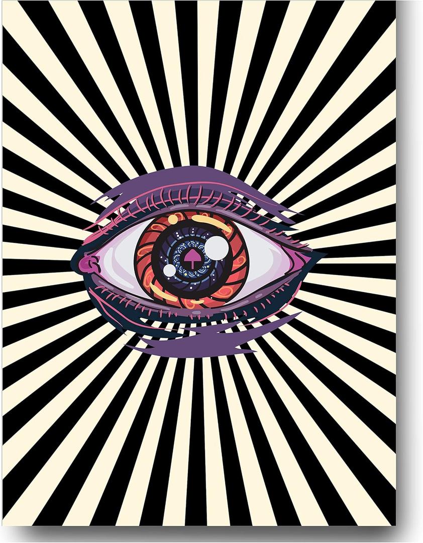 Room Dcor Aesthetic Eye Poster, Cool Hippy Vintage Retro Wall Art Print, Funky Room Dcor Poster Print 70s 80s Poster for Dorm, Bedroom, Apartment Wall Decor 12x16 UNFRAMED