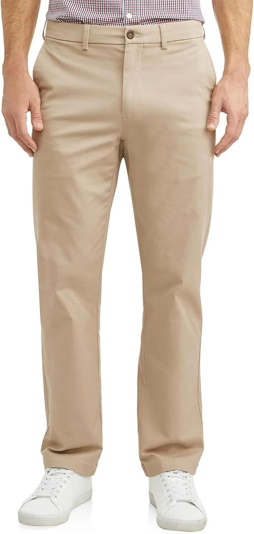 YUCENFU Men's Dress Pants Flat Front Expandable Waistband Casual Business Trousers (40W x 32L, Khaki)