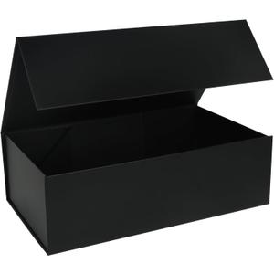 LFBOX Black Gift Box with Magnetic Lids 13.8x8.3x4.4 in, Large Bridesmaid Groomsman Proposal Boxes 1 Pack, Collapsible Rectangle Storage Box