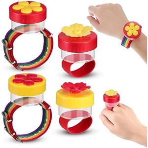 Zopeal 4 Pieces Hummingbird Wrist Feeder for Outdoor Hummingbird Hand Feeder Feeding Perch Feed with Adjustable Strap Flower Held Mini Hand Feeding Tools (Ring and Wrist Style)