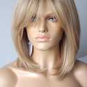 Wigs for white women blonde bob wig medium length wigs for women persma skin part blonde with dark roots Synthetic wig for white Women (Blobde mixed highlight)