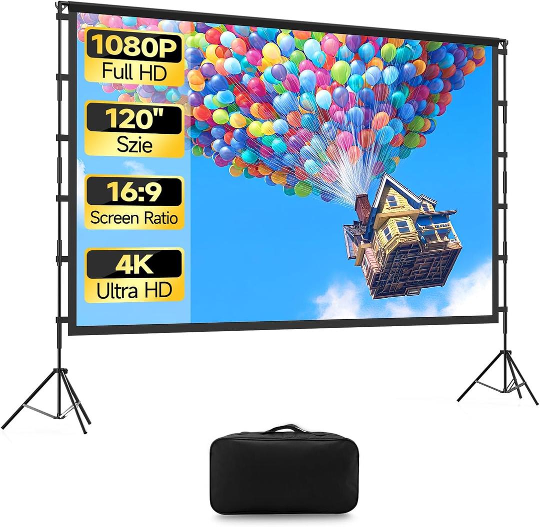 Projector Screen Outdoor, Projector Screens with Stand Portable 120" Foldable Projection Screen, KSAN 10 Feet Indoor Home Theater Movie-Screen with Carrying Bag for Backyard Movie Night, Party, Games