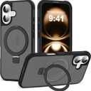 Compatible with iPhone 16 Case with Invisible Magnetic O-Ring Stand Military-Grade Translucent Case for iPhone 16 6.1" [Compatible with Mag-Safe][Great Grip Feeling], Black