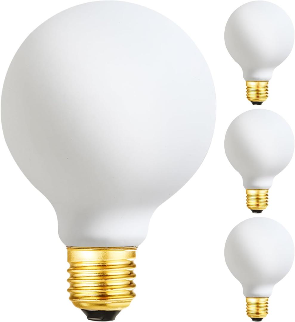 LEOOLS LED Light Bulb G25/G80 Dimmable Flick-Free Matt White 6W Soft White 3000k CRI95 600LM, 60W Equivalent Vintage LED Edison Globe Light Bulb,E26 Standard Base, 4 Pack