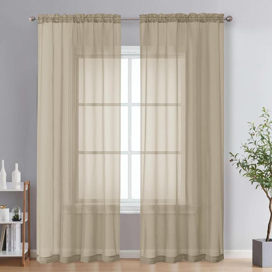 OVZME Taupe Sheer Curtains 84 Inches Long 2 Panels - Soft Light Filtering Window Sheer Panels for Living Room/Bedroom, Top Dual Rod Pocket, 1 Pair, Each 42Wx84L Inches