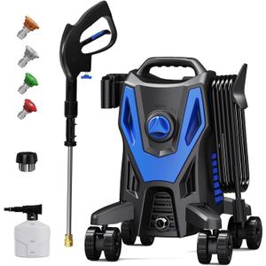 Electric Pressure Washer - 4500PSI 3.0GPM Power Washer with 500ML Foam Cannon, 4 Nozzle Tips, with 4-Wheel Anti-Tip e Cleaning Machine for Cars, Driveways, Patios