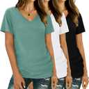 XIEERDUO Womens T Shirts V Neck Summer Tops Basic Short Sleeve Shirts 2 Pack/3 Pack (S)