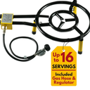 Paella Burner and Stand Set 16 Inch Dual Ring Propane Burner Outdoor Stove with Table Top Stand & Regulator, Portable Gas Cooker Wok Burner for Camping, Crawfish Boil Cooking Outdoor Paellera