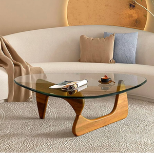 Triangle Coffee Table in Walnut Mid Century Modern Solid Wood Base and Triangle Clear Glass Coffee Table for Living Room Low Minimalist Tea Table Coffee Tables (32.3 * 22.4 * 16, Walnut Transparent)