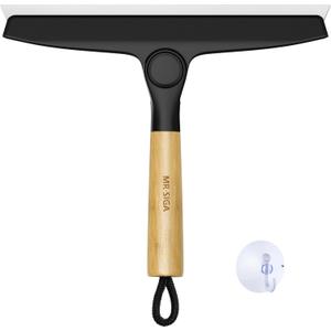 MR.SIGA All Purpose Silicone Squeegee for Shower Door, Mirror, Glass, Streak Free Shower Squeegee, Pivoting Bamboo Handle, Includes 1 Suction Hook, 10 inch Wide, Black, 1 Pack