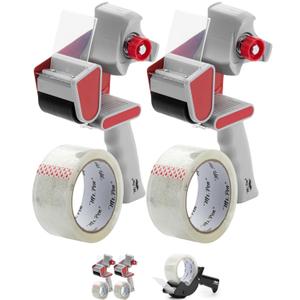 Mr. Pen - Heavy Duty Packing Tape Dispenser Gun 2-Inch, 2 Pack with 2 Rolls, Clear Packaging Tape for Moving and Boxes (Red)