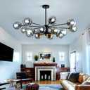 16 Light Glass Globe Chandelier Mid Century Sputnik Pendant Light Fixture Black and Gold Ceiling Light for Living Room Kitchen Dining Room Bedroom Farmhouse