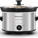Elite Gourmet MST-275XS Electric Oval Slow Cooker, Adjustable Temp, Entrees, Sauces, Stews & Dips, Dishwasher Safe Glass Lid & Crock (2 Quart, Stainless Steel)