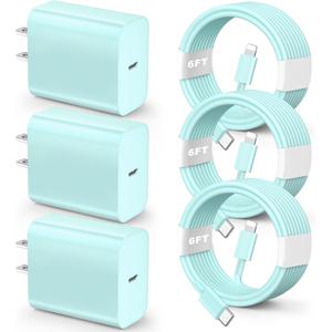 for iPhone Fast ChargerMFi Certified 3 Pack 20W PD USB C Wall Charger Adapter with 6FT USB C to ightning Cord Fast Charging Cable Compatible with iPhone 14/13/12/11/Pro/Pro Max/Xs/Xr/X, Blue