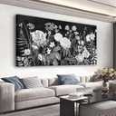 Large Wall Art for Living Room Decor Framed Art Plant Black and White Flowers Canvas Pictures Modern Artwork Botanical Canvas Prints for Bedroom Kitchen Home Office Wall Decor 20" x 40"