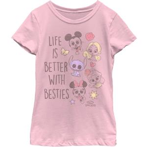 Disney Doorables Better with Besties Girls Short Sleeve Tee Shirt (X-Small, Light Pink)
