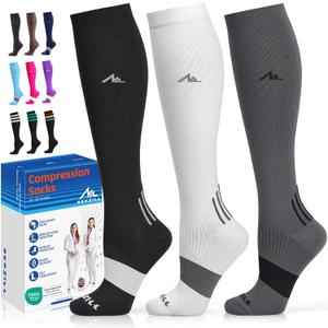 NEWZILL Medical Compression Socks for Women & Men, 20-30 mmHg Knee-High Support for Circulation, All-Day Comfort for Work Travel Running Cycling and Fitness (03-[3-pairs] Black/White/Gray)