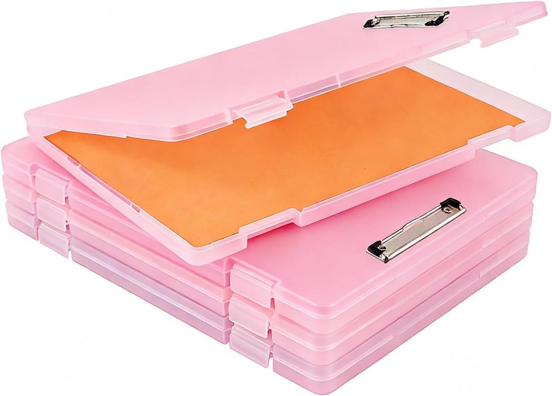 2 x Zhiquanqihan 2 Pack Letter Size Clipboard with Storage 8.5 * 11, Plastic Clear Pink Clipboard File Box A4 Nursing Clip Board for School & Office with Christmas Stickers (Clear Pink-2PCS)