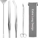 Aquarium Aquascape Tools Kit 15in, 4 in 1 Anti-Rust Aquatic Plant Aquascaping Tool Stainless Steel Tweezers Scissor Spatula for Aquarium Tank Clean Fish Tank Aquascape Accessories Set(Silver)