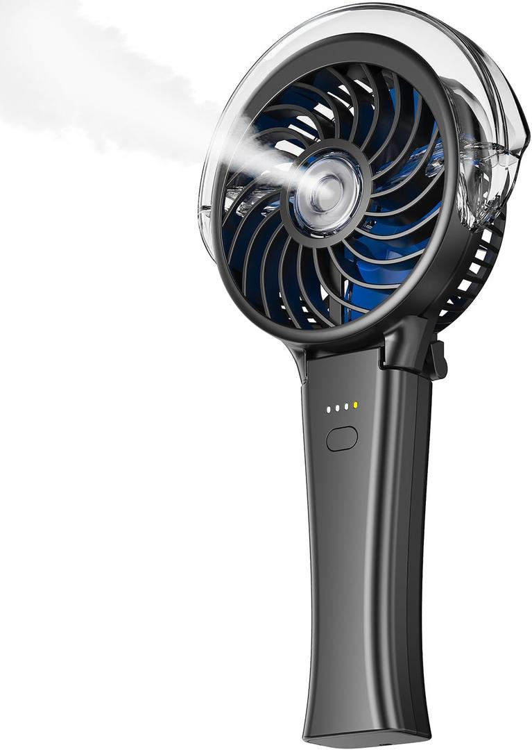 KIBEE Portable Misting Fan - 4000mAh Rechargeable, 50ml Water Tank, Foldable 180 Handheld with Mist Spray, 3-Speed Personal, Portable Charger for Travel, Outdoors, Makeup & More(Gray)