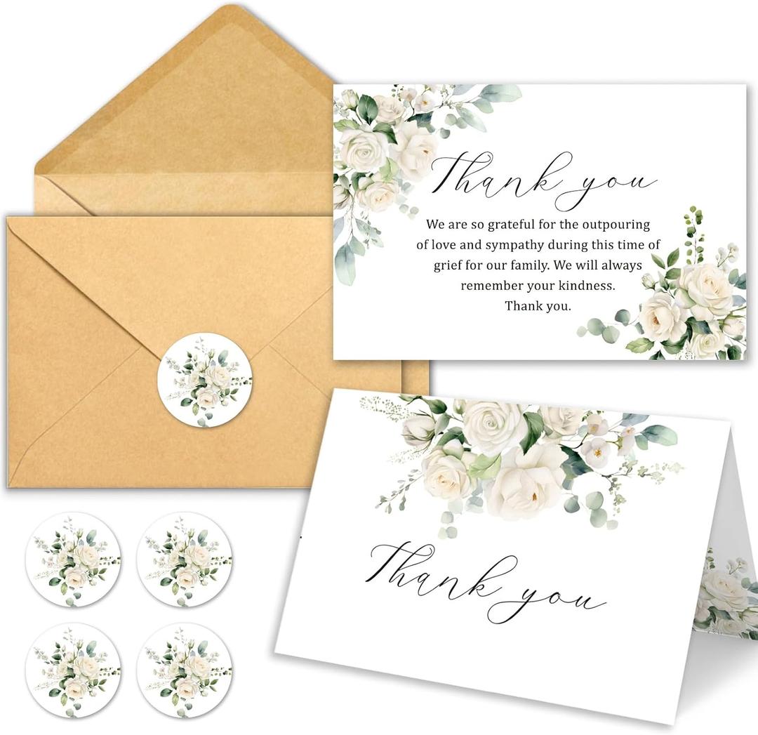 50 Funeral Thank You Cards with Envelopes 46 in Floral Thank You Cards Bereavement Cards Bulk Sympathy Cards for Funeral Family Friends Loved Ones Celebration of Life