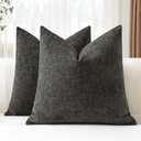 OTOSTAR Pack of 2 Throw Pillow Covers 20x20 Inch Soft Chenille Dark Grey Farmhouse Decorative Pillow Covers Solid Cushion Case for Sofa Bed Living Room Couch (Dark Grey)