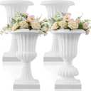 AceOrbit 4 Pack 20 Large Plastic Urn Planters, Pedestal Flower Plant Pot White Plant Stand for Wedding, Party, Event, Home, Stage, Garden, Balcony Decoration