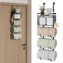 Hiskiwuu Over The Door Towel Racks for Bathroom,4 Tier Towel Rack Wall Mounted with Metal Shelf and Hooks,Rolled Towel Storage for Bathroom Door Holder Organizer Hanging,Black