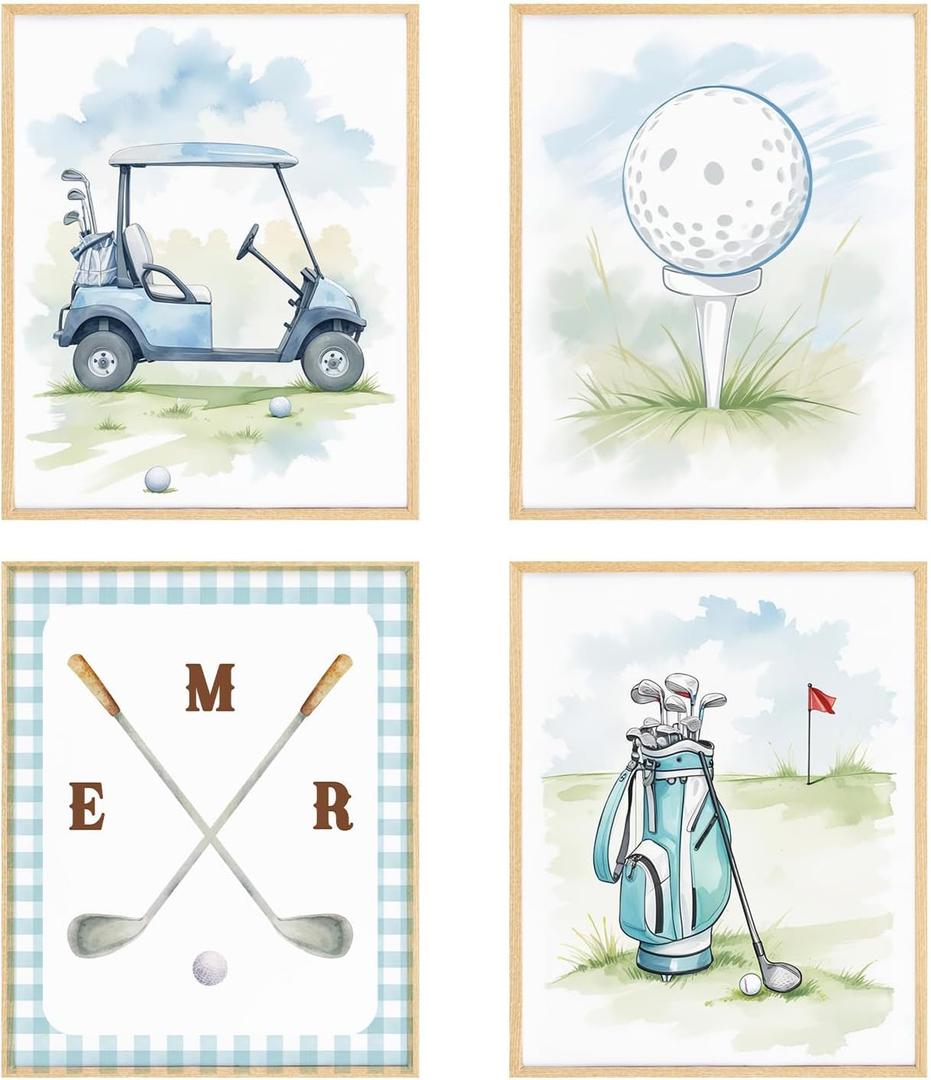 3 x BRRNYOI Golfing Wall Art Posters Set of 4, Golf Nursery Decor, Watercolor Golf Cart Course Club Golfer Canvas Prints Wall Decor for Kids Boy Teen Bedroom Dorm Playroom Home, 8x10 Unframed, (various Posters)