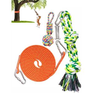 Dog Outdoor Hanging Bungee Tug Toy, Spring Pole Tether Tug Dog Toy for Large Medium Aggressive Chewer, 17FT Tree Tugger Pull Rope Interactive Toy, 2 Dog Rope Toys