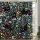 Cute Cat Shower Curtain Funny Black Cats Boho Floral Daisy Flower Shower Curtains for Bathroom Fun Kitten Animal Wildflower Farmhouse Waterproof Fabric Bath Curtain Decor 72 X 72 Inches