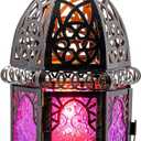 DECORKEY Moroccan Decorations Indoor, Purple Decorative Candle Lantern for Halloween Light Decor, 12.8 Vintage Metal Hanging&Tabletop Lantern, Ramadan Lantern for Home Outdoor Patio(Purple) (Large)