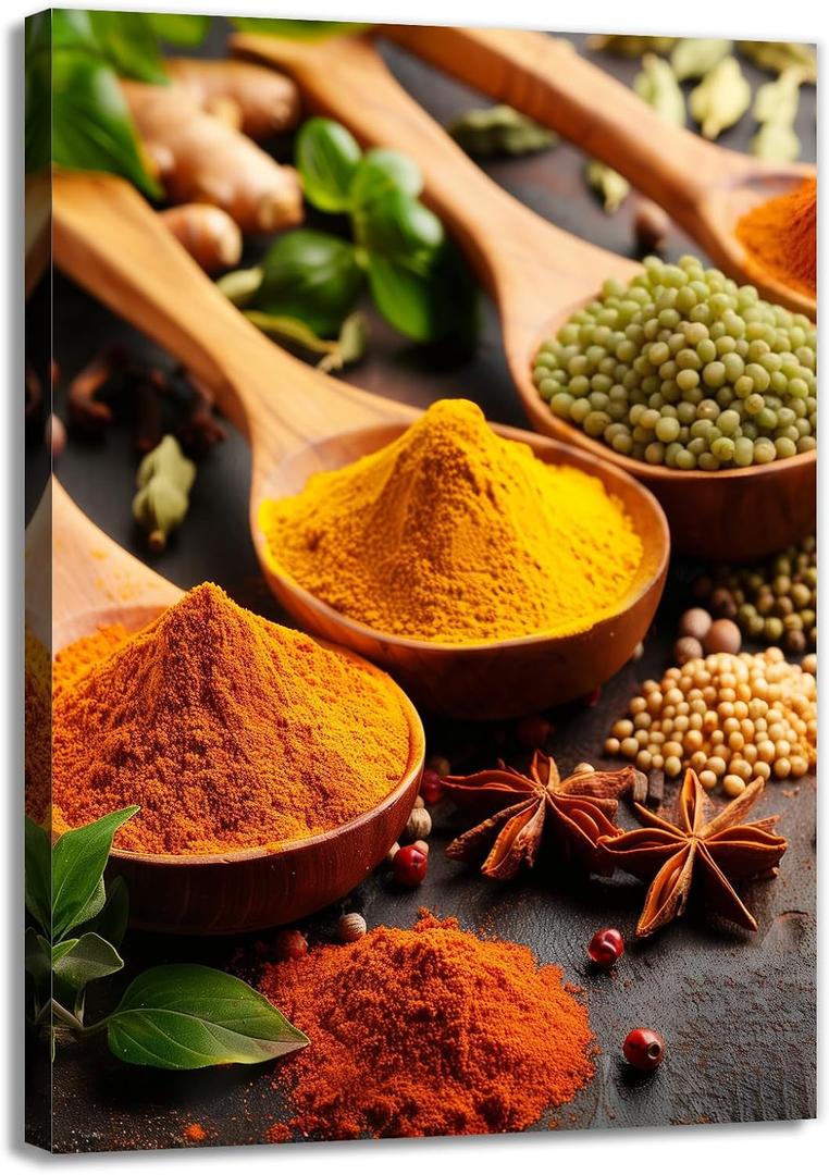 OAAPITI Spices Kitchen Wall Art Culinary Herbs Canvas Print Colorful Food Art Painting for Kitchen Gourmet Decor(Artwork-7,16"x24")