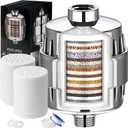 Shower Filter, 20 Stage Shower Head Filter for Hard Water with 2 Cartridges, High Output Shower Water Filter to Remove Chlorine, Fluoride and Other Impurities, Improves Skin Condition, Protects Hair (Chrome)