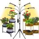 Grow Lights for Indoor Plants, Aukphie Full Spectrum led Grow Light with Stand, Auto On/Off Timing 3/6/9/12/15/18H & 10 Brightness Levels (5 Light Heads)