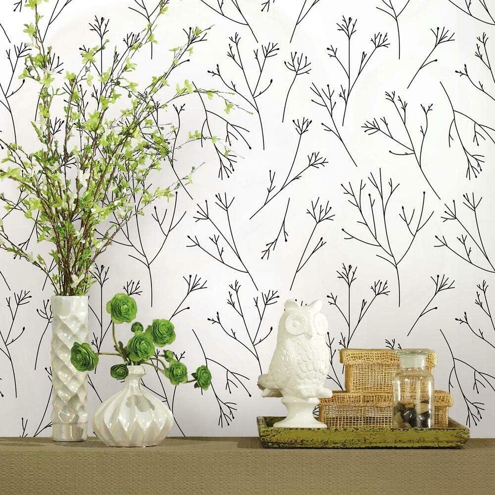 RoomMates RMK11675WP Black & White Twigs Peel and Stick Wallpaper, 20. 5" Wide X 16. 5'