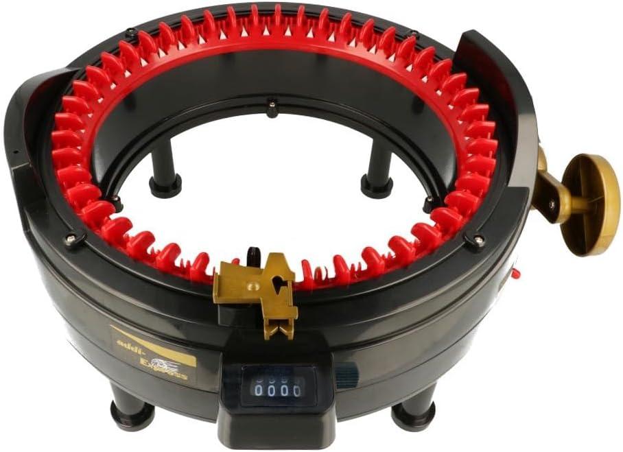 Addi Express King Size Knitting Machine, 46 Needle Round Loom with Row Counter and Hand Crank, Black, 17.7 Inch Flat Panel Width, 35cm