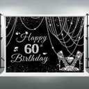 Black and Silver Happy 60th Birthday Banner for Woman Glitter Pearls Curtain Diamond High Heels Party Decoration Sparkle Facula Noble Photography Background Photo Studio Props (5x3ft)