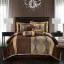 Stratford Park Elegant Brown Comforter Set,7 Piece Bed in a Bag, Cal King Size, Striped, Jacquard Bedding Set All Season, Matching Decorative Pillows, Pillow Sham (Bronze)