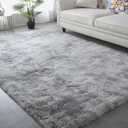 Living Room Area Rug 8x10 - Grey Plush Shag Rugs for Living Room Bedroom - Large Modern Soft Indoor Non-Slip Shaggy Floor Carpet,Tie-Dyed Light Gray