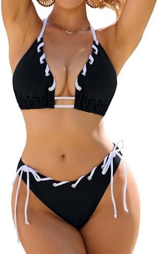 Blooming Jelly Women's Bikini Sets Cheeky Two Piece Swimsuits Triangle Top High Cut Bathing Suit Sexy Swimwear, Medium